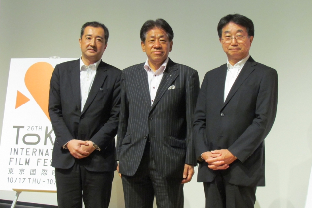 （左から）東京国際映画祭の都島事務局長、椎名ディレクター・ジェネラル、ユニジャパンの西村事務局長